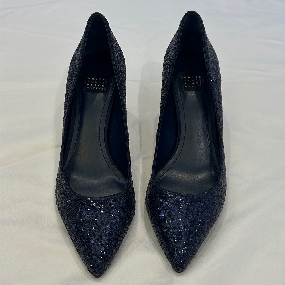 White House Black Market Black Glitter Pointed-Toe Heels